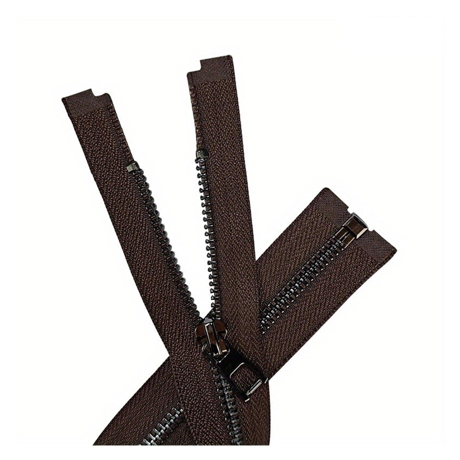 10pcs 40-80cm Metal Zipper Y Teeth Single Open Tail Lock Clothing Accessories Zipper(Coffee-10pcs,70cm)