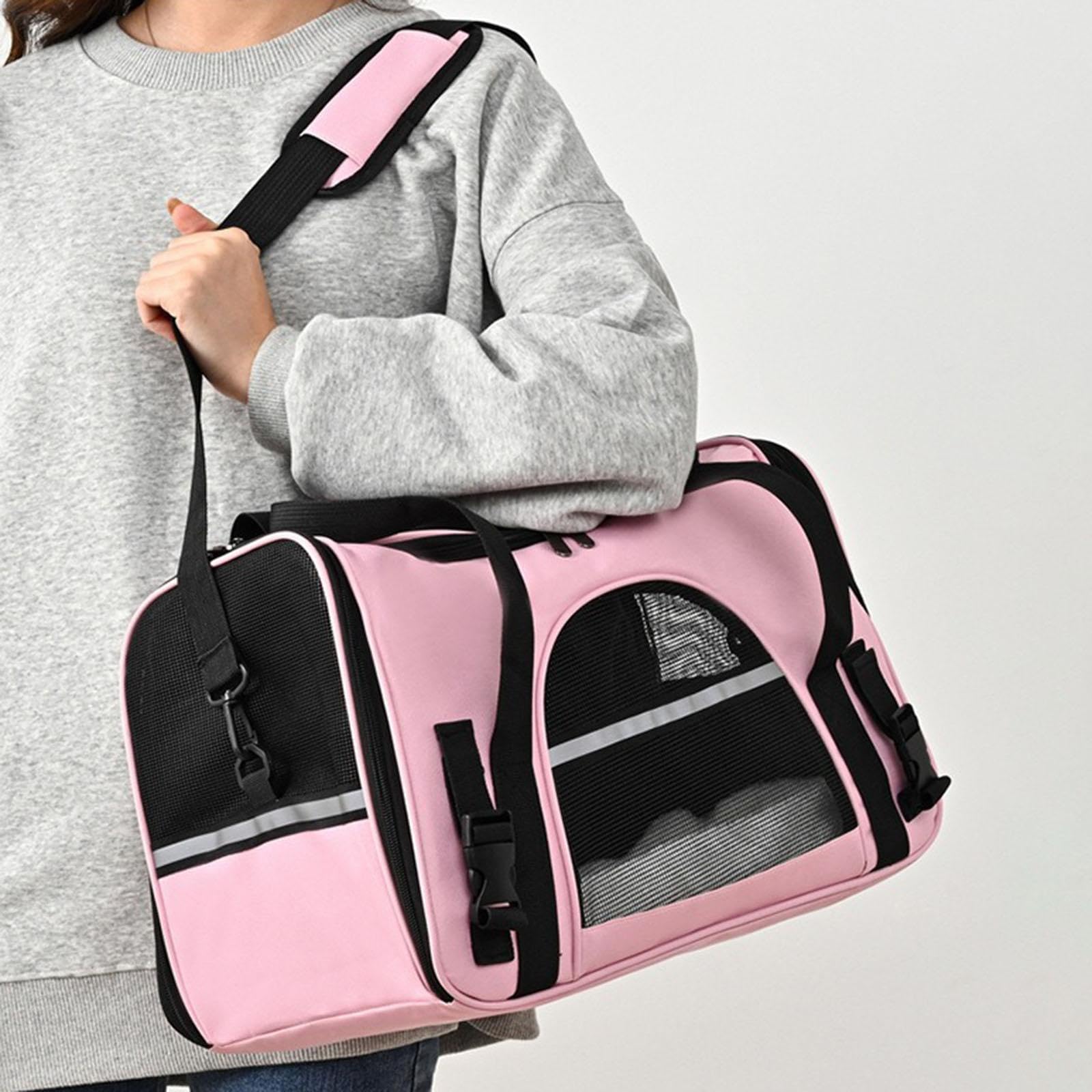 Bolsa Transportadora para Mascotas, Bolsa Transportadora para Gatos, Bolsa de Viaje para Mascotas Suave de Gran Capacidad con Cremallera Y Correa para, Rosa