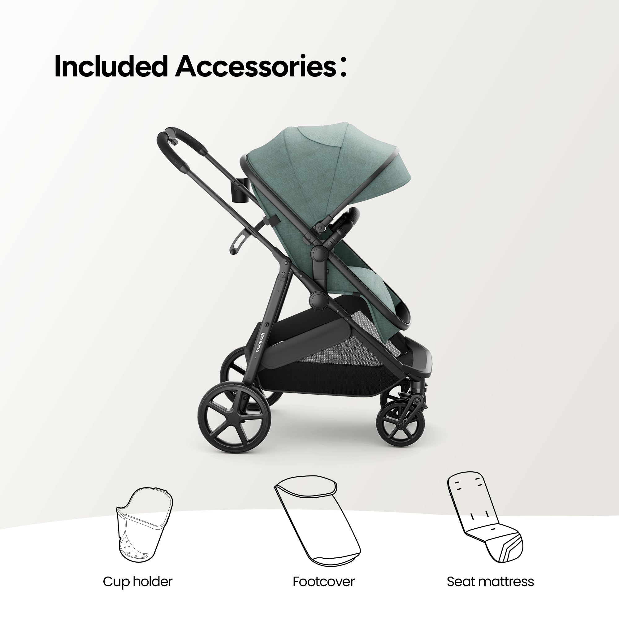 Mompush Wiz 2 in 1 Baby Stroller with Infant Pramette Mode, One Hand Fold Convertible Newborn to Toddler Stroller with Reversible Seat and Large UPF 50+ Canopy