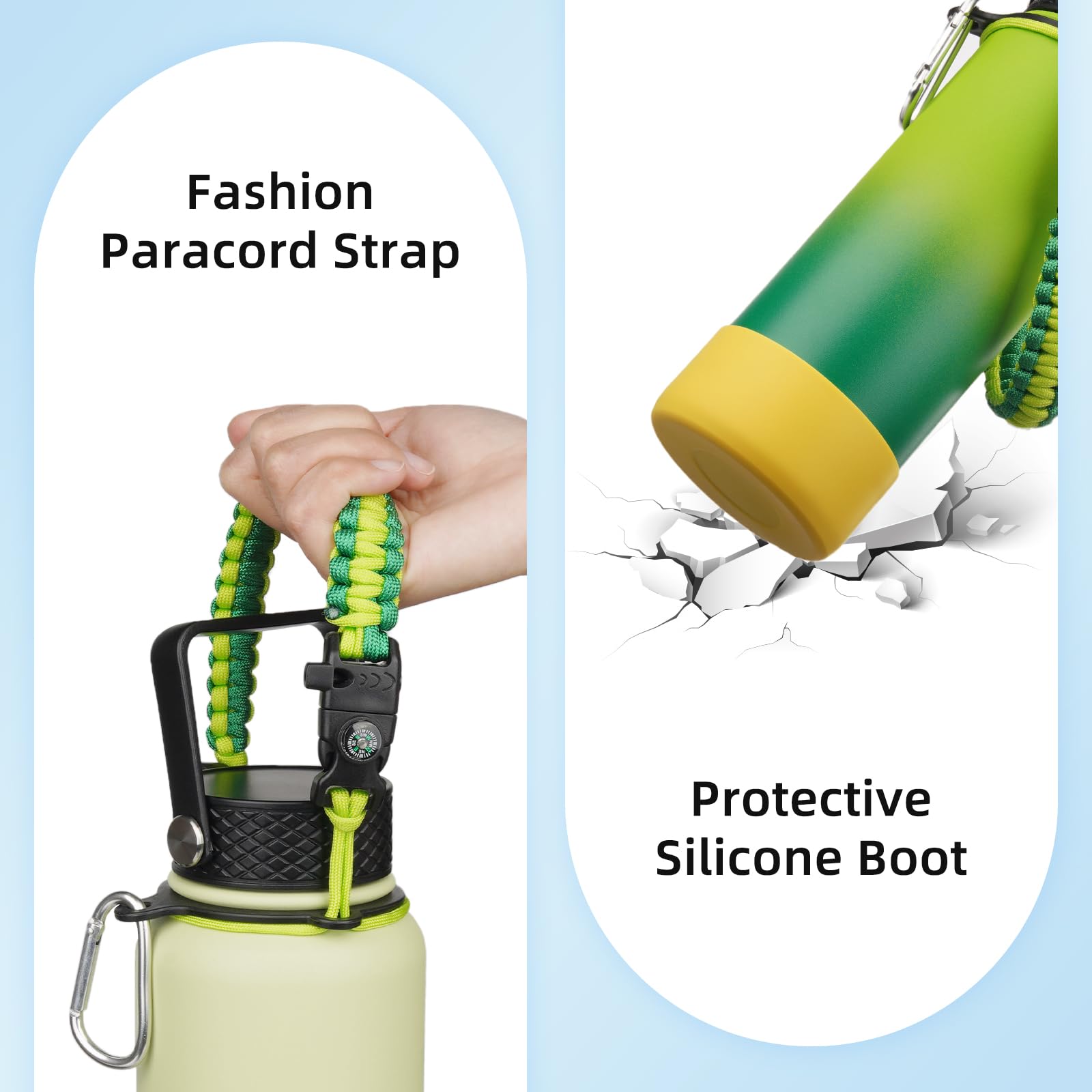 BJPKPK Botella de agua con tapa con popote, botella de agua aislada de 18 onzas con 3 tapas, mango de paracaídas y funda antideslizante, termo de metal de acero inoxidable, sin BPA, vasos a prueba de