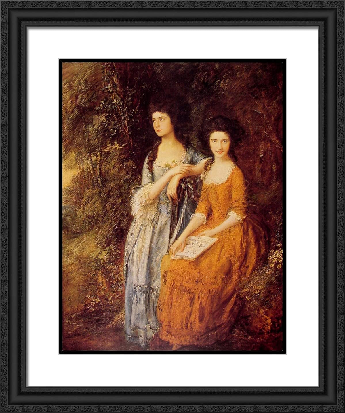 ArtDirect Gainsborough, Thomas 20x24 Gold Ornate Framed Art Print with Double Matting Titled: The Linley Sisters