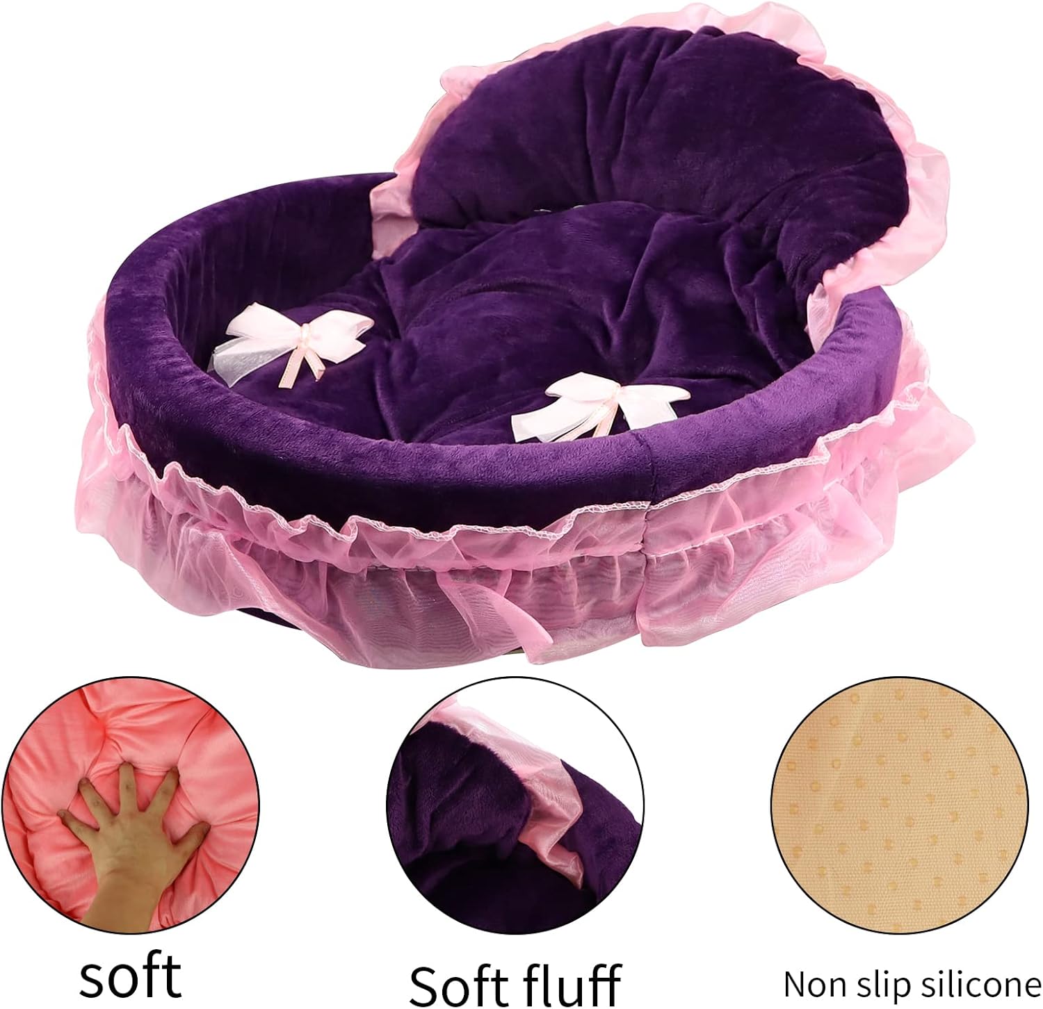 review Pet Sleeping Bed for Small Dogs Cats Girl, Cozy Warm Dog Round Bed Lace Princess House with Soft Cushion, Self Warming Cat Sleep Beds Washable Pets Bedding for Indoor Kitten Puppy Girls