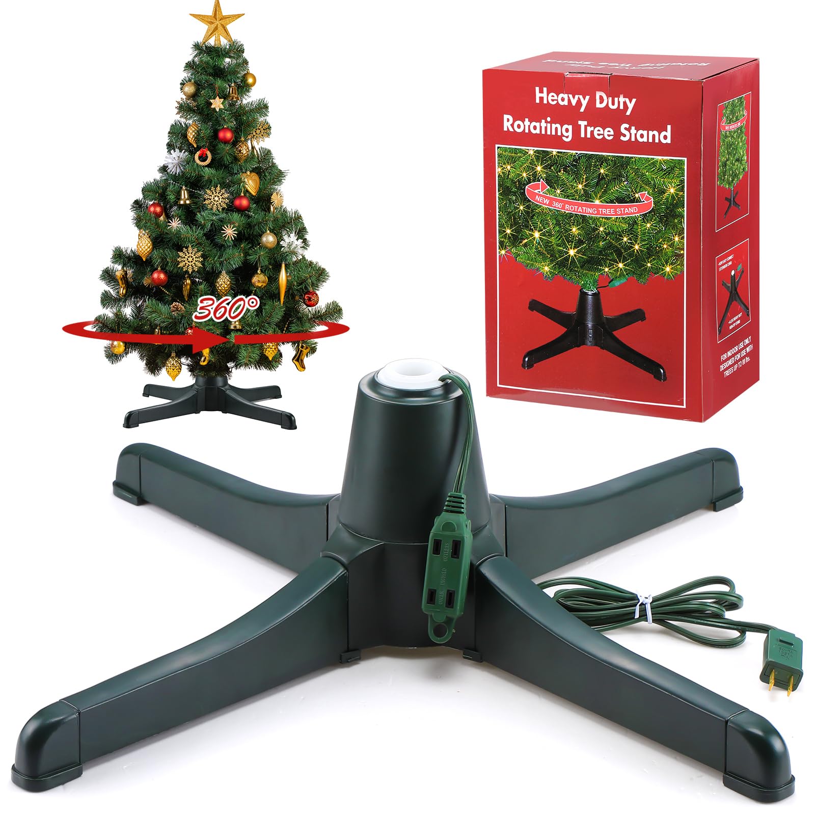 360 Degree Rotating Christmas Tree Stand for up to 7.5ft Artificial Tree Rotating Tree Stand Black Tree Revolving Stand Christmas Tree Turning Stand Xmas Tree Bases with 3 Built in Electrical Outlets