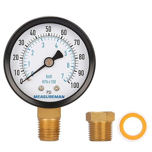 Miniatura 10 de Measureman Manómetro de bomba de pozo de 2", 0-200psibar, 14 "NPT macho con adaptador NPT de 12", precisión -3-2-3%, montaje inferior