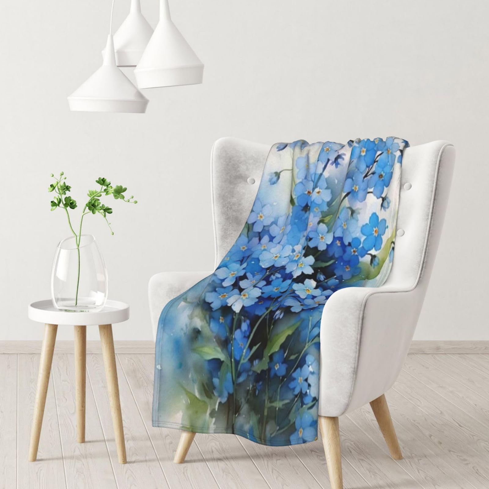 Tcoay Men's As Picture Watercolor Forget Me Not Flowers,Throws For Sofa Bed Chair, Decorative Throw Blanket, Blanket For Travel 30X40 Inches