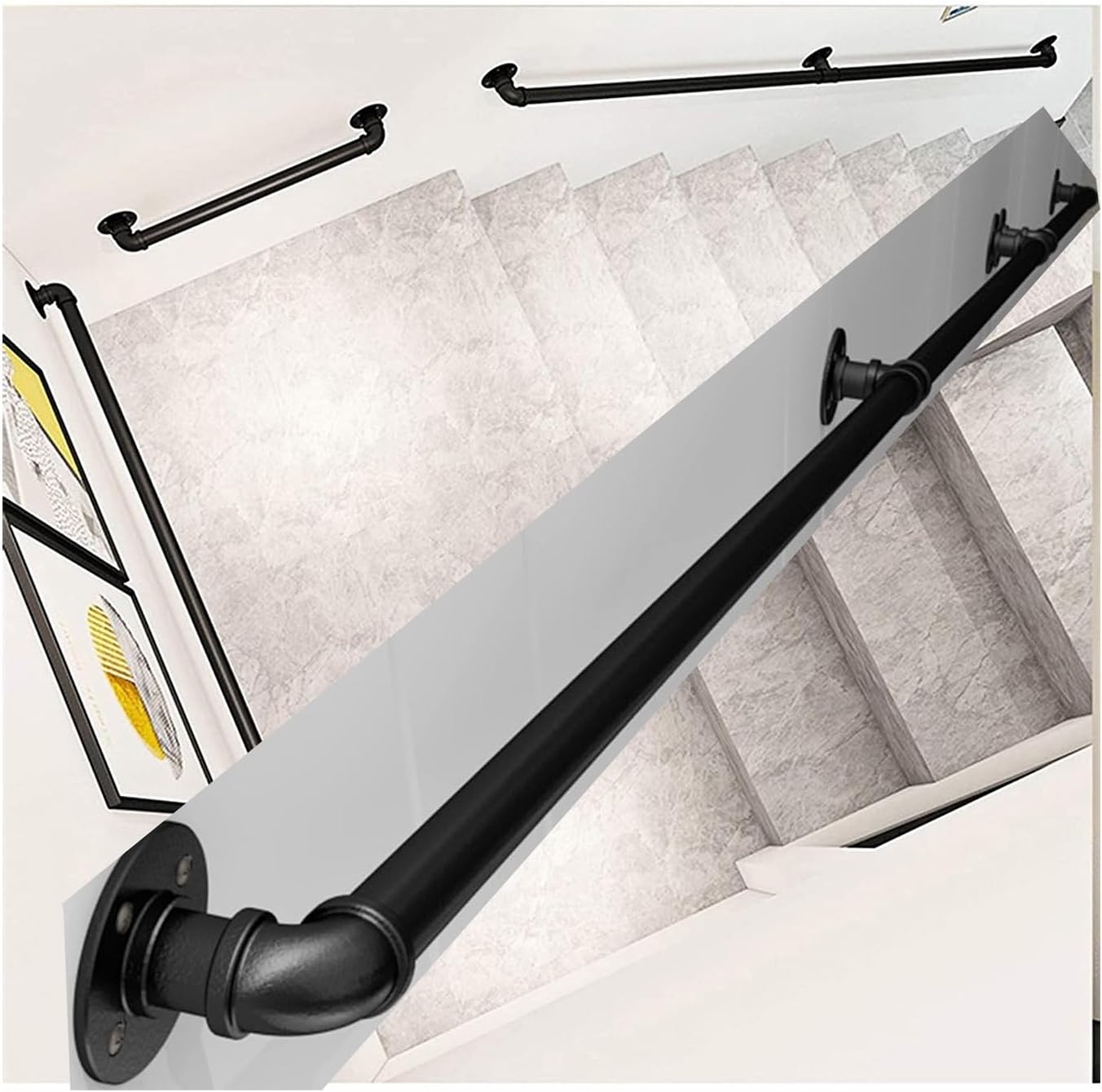 Industrial Handrail for Stairs Staircase Handrails Wrought Iron Pipe Banister Easy to Install Handrails for Garage, Porch, Yard and Garden,Preto 1ft/30cm