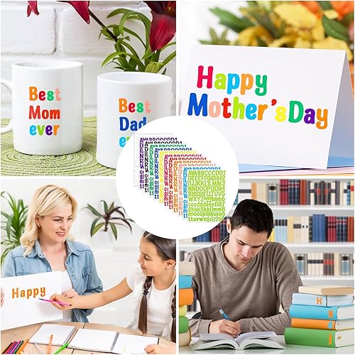 Miniatura 6 de LOKIPA 1512 calcomanías de letras, 12 hojas de calcomanías del alfabeto, calcomanías de vinilo para letreros, cuadernos, decoración de aula, puerta