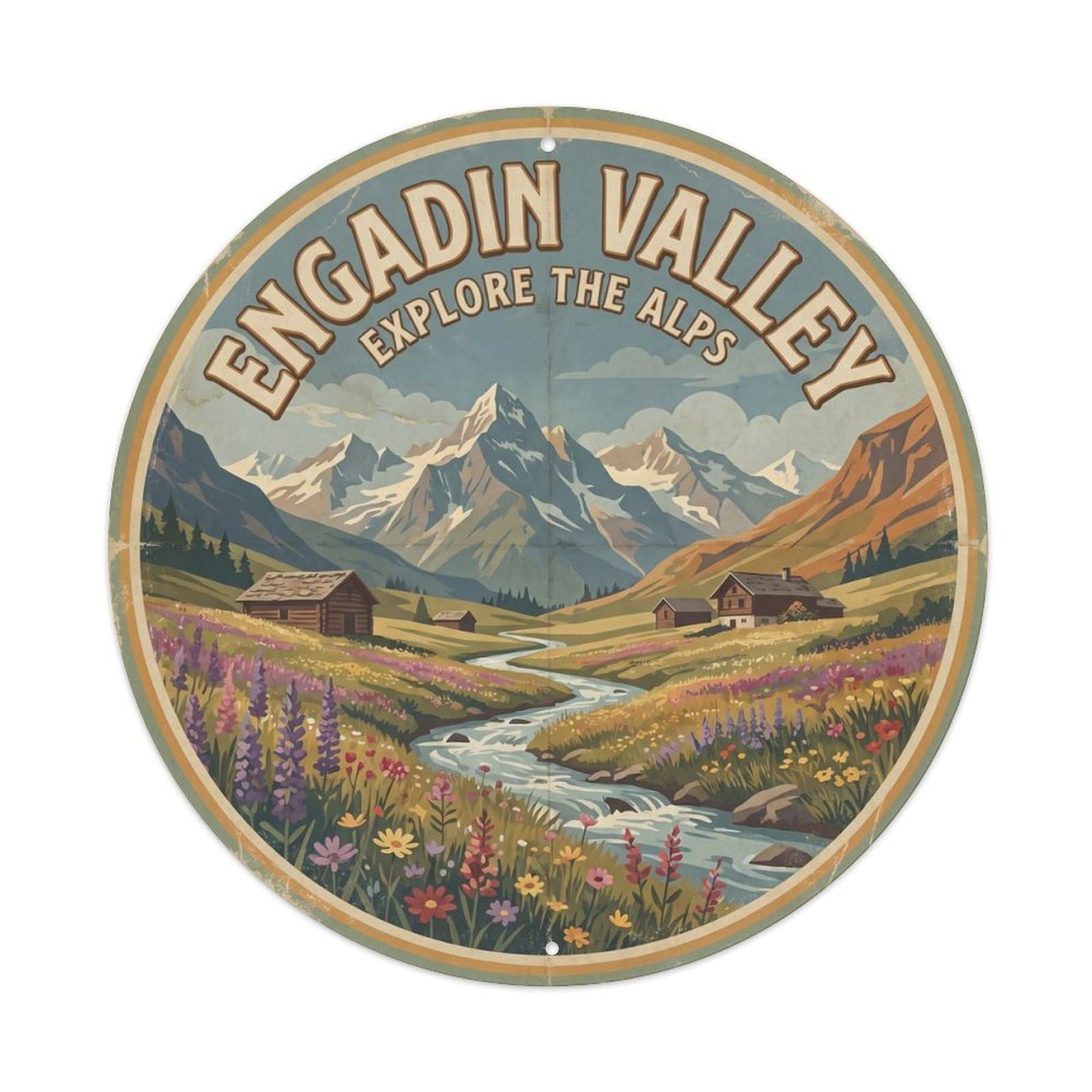 Vintage Travel Engadin Valley Alps Mountain Metal Tin Sign