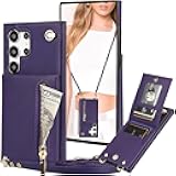 Wallet Crossbody Case for Samsung Galaxy S25 Ultra, PU Leather Flip Cover with Zipper Pocket Card Holder & Adjustable Lanyard Strap Phone Case for Samsung S25 Ultra ZP Purple