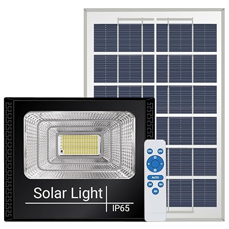 Epyz Solar Flood Lights Outdoor Remote Control Solar Power Led Lights IP65 Waterproof Solar Wall Lamp for Gutter Shed [ Pack of 1, Cold White Light ] [ Light Power 100W - 5000mAh, 281 LED ]