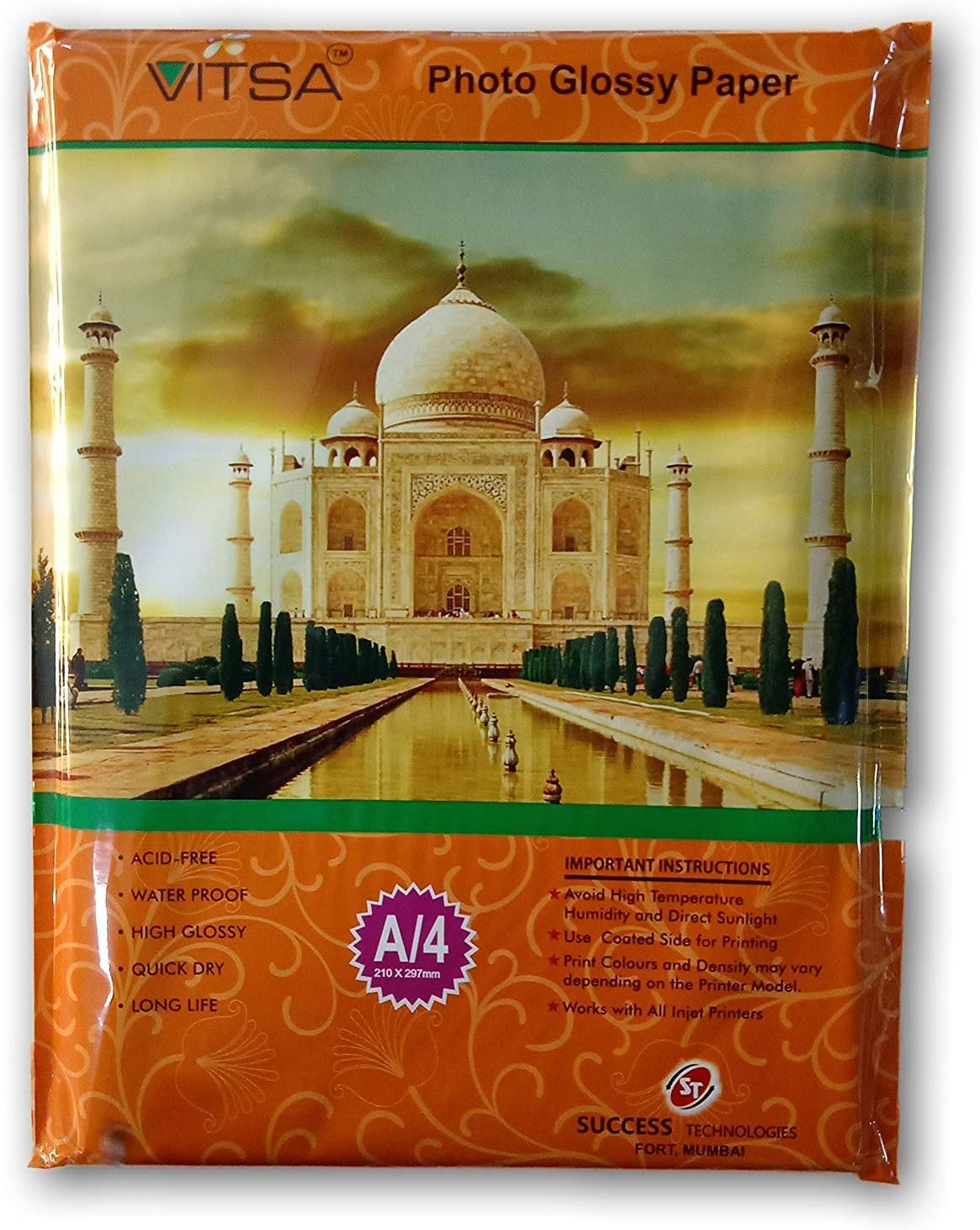 VITSA Photo Glossy Paper for Inkjet Photo Printing - A4 size - 210gsm (2 Packs of 50) (Pack of 100)