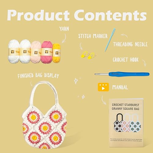 Miniatura 3 de Yeezhee Kit de ganchillo para principiantes avanzados o intermedios, kit de bolsa de ganchillo con tutoriales en video paso a paso, juego de bolsa