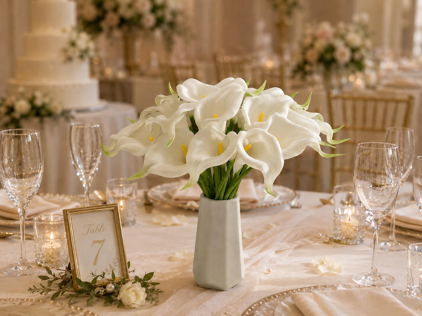 Mandy's 20pcs White Calla Lily Artificial Flowers | 13.5 Inch PU Realistic Bouquet for Vase Elegant Home Decor Centerpiece Wedding Bridal Bouquet Table Decoration