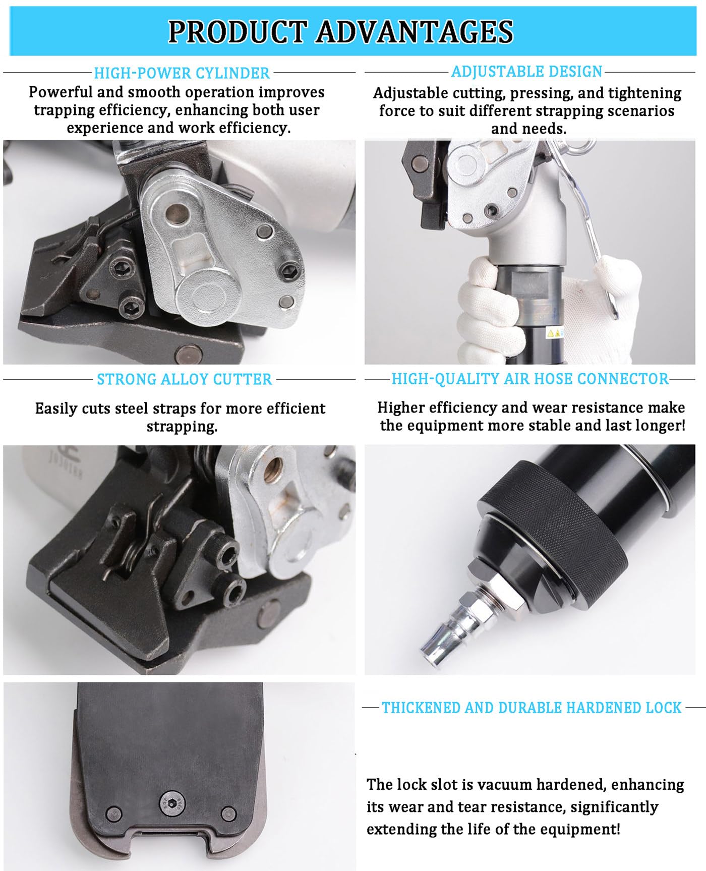 Pneumatische Umreifungsmaschine mit Spanner und Cutter für Metallbänder, starkes Kraftbündelwerkzeug für Industrieverpackungen