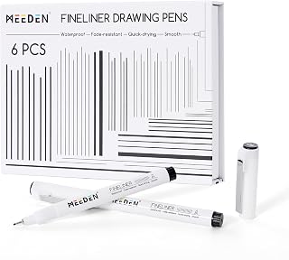 MEEDEN 마이크로 파인라이너 드로잉 펜: 파인 라이너 펜 6팩, 0.8-3mm 블랙 방수 아카이브 잉크, 대담한 윤곽, 레터링, 포스터 드로잉, 만화 패널 및 일러스트레이션용 - L
