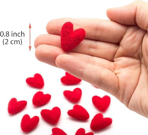 Miniatura 5 de Glaciart One Corazones de fieltro rojo de 0.8 pulgadas (20 piezas) - Fieltro de aguja - Fieltro de aguja y aceites esenciales listos - Hecho a mano