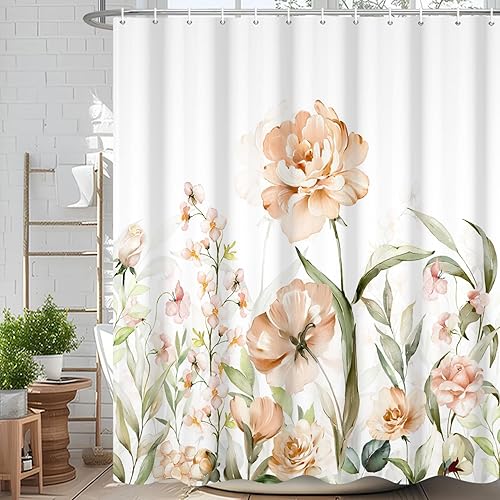 Miniatura 34 de Cortina de ducha de eucalipto verde salvia Velaequezii con plantas de acuarela, hojas botánicas de primavera impresas, cortina de baño impermeable