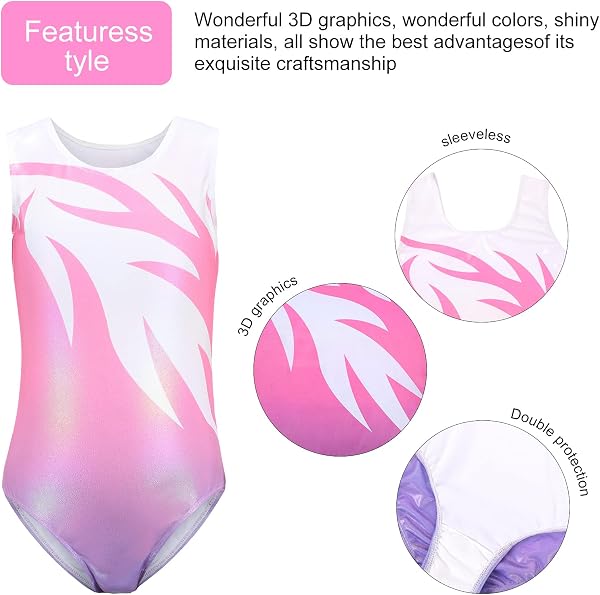 Bezioner Fille Justaucorps de Gymnastique sans Manches/Manche Longue Leotard de Ballet Danse Classique pour Enfant 3-14 Ans - 4