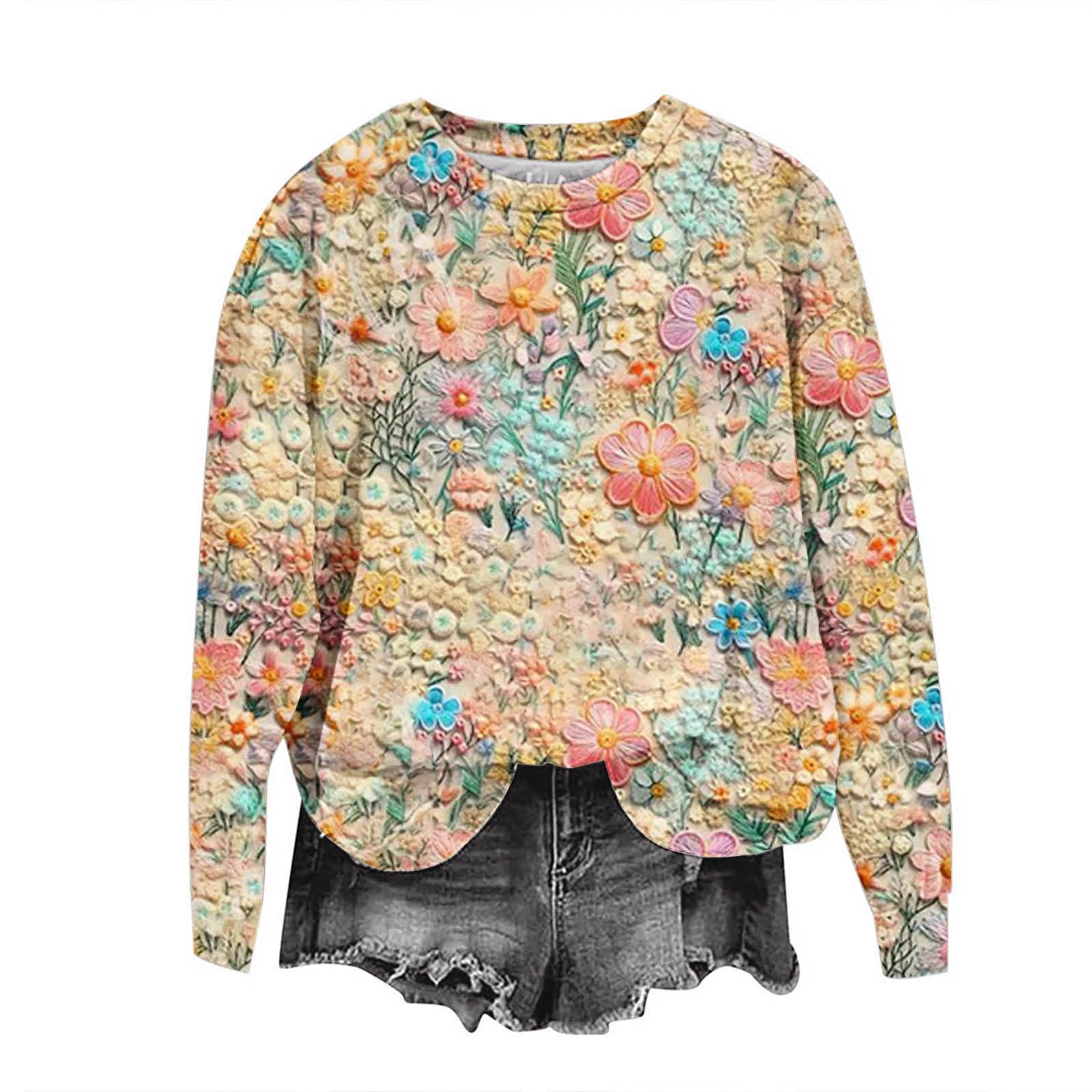 FunAloe Womens Jumpers Cute Personalised 3D Printed Women Tops Oversized Sweaters Plus Size Pullover Winter Warm Ladies Tops Party Going Out Crewneck Long Sleeve Graphic Blouses Loose Fit CYG