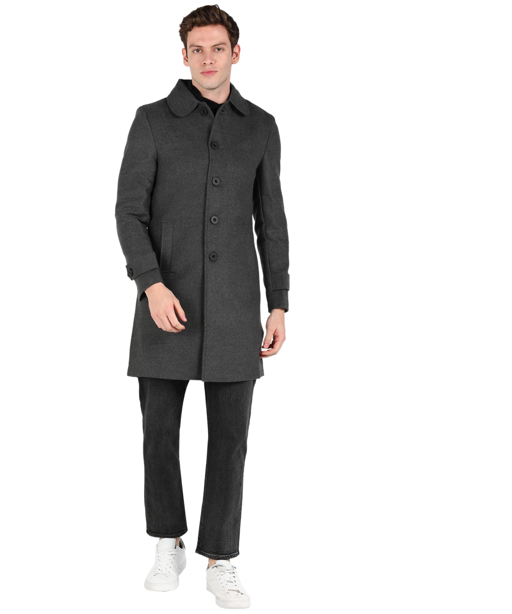 essentiele Men's Navy Blue Trench Coat Slim Fit Notch Lapel Single Breasted Top Coat Winter Warm Woolen Tweed Business Long Jacket Overcoat-picture-34