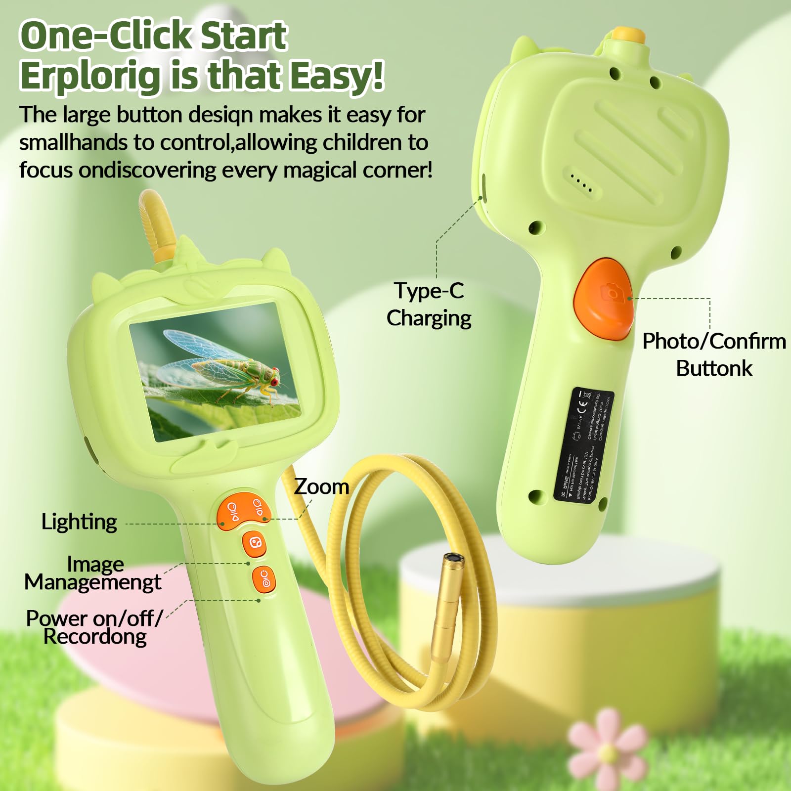 Sprifityy Endoscopio per Bambini,Fotocamera endoscopica con luce, Gioco STEM per esplorazione all'aperto,Impermeabile IP67,per ragazzi e ragazze di 4, 5, 6, 7, 8, 9, 10 anni