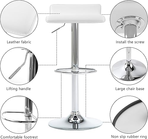 Miniatura 7 de NOBPEINT Taburete de bar giratorio ajustable con elevación de aire cromado contemporáneo, juego de 2, color blanco Blanco,Todo negro,Negro
