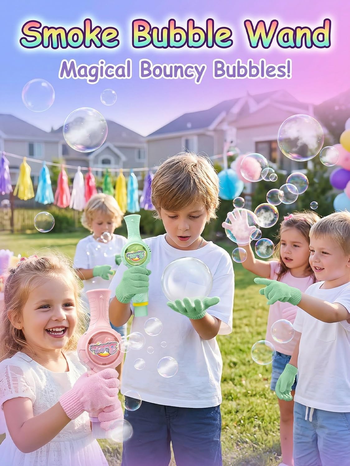 Magic Smoke Bubble Wand and Mist Machine, Fog Bubble Machine with Touchatble Bubbles and Portable Nebulizer with Lights Music, Rechargeable Automatic Electric Maker for Party Outdoor Play(2*Pink)