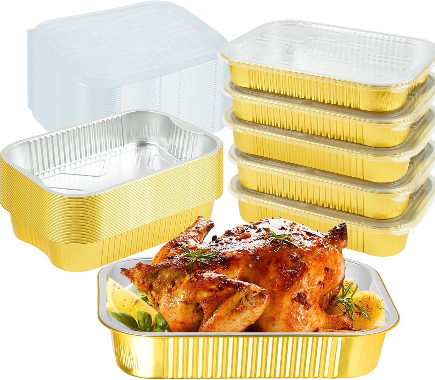 15 Pack 9x13 Gold Aluminum Foil Pans with Lids Heavy Duty 13"×9"×2.4" Foil Food Containers with Lids, Tin Foil Pans for Baking, Meal Prep, Freezer, Heating and Takeout
