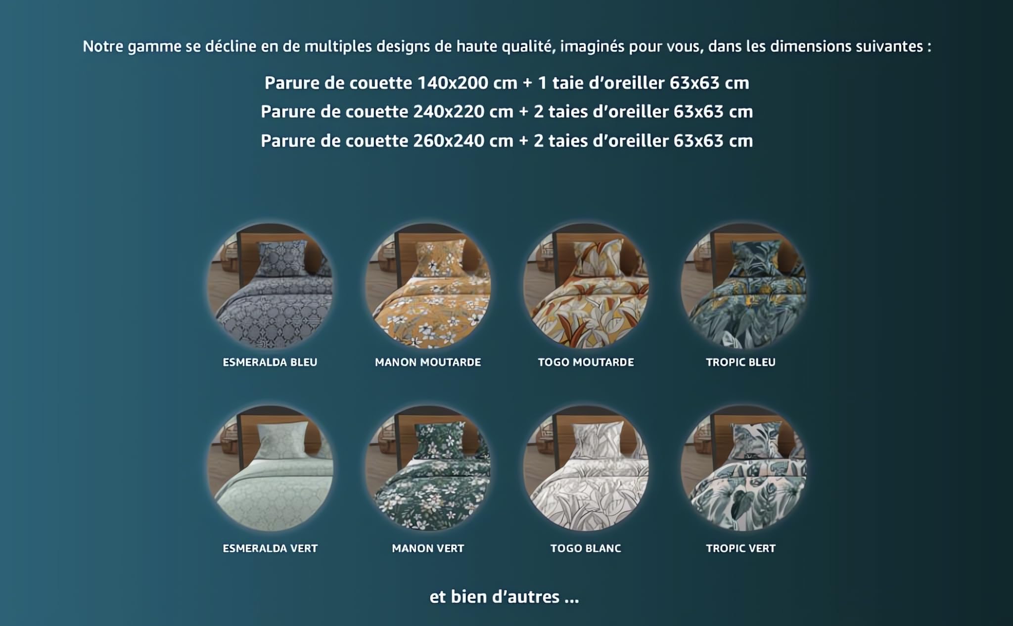 Soleil d'ocre, Parure Housse de Couette en Coton 57 Fils 240x220 cm Ethno Bleu