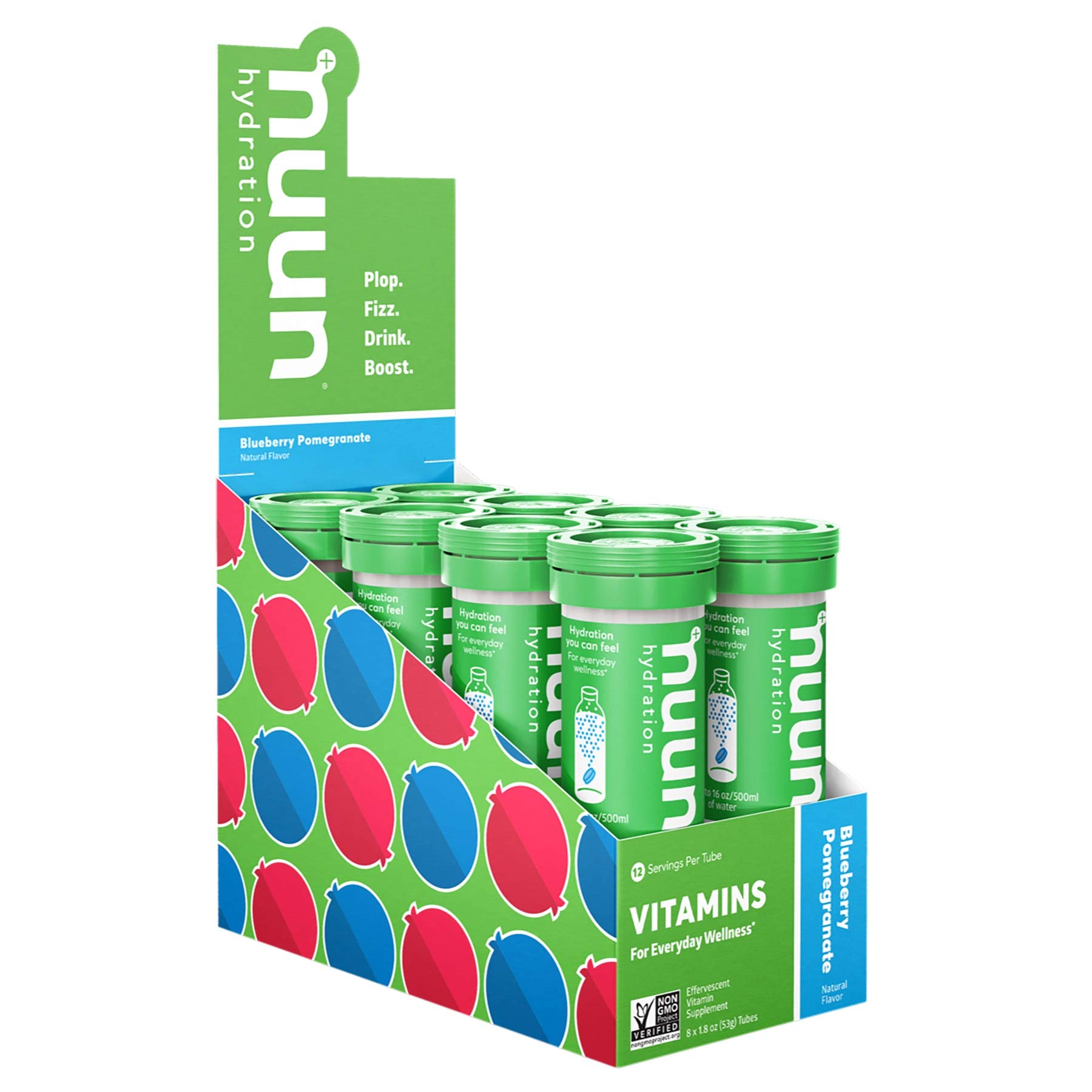 Nuun Vitamins Electrolyte Tablets with Vitamin D, C, E, A, & B6, Folic Acid, Magnesium & 4 Other Essential Electrolytes, Gluten Free & Vegan, Blueberry Pomegranate, 8 Pack (96 Servings Total)