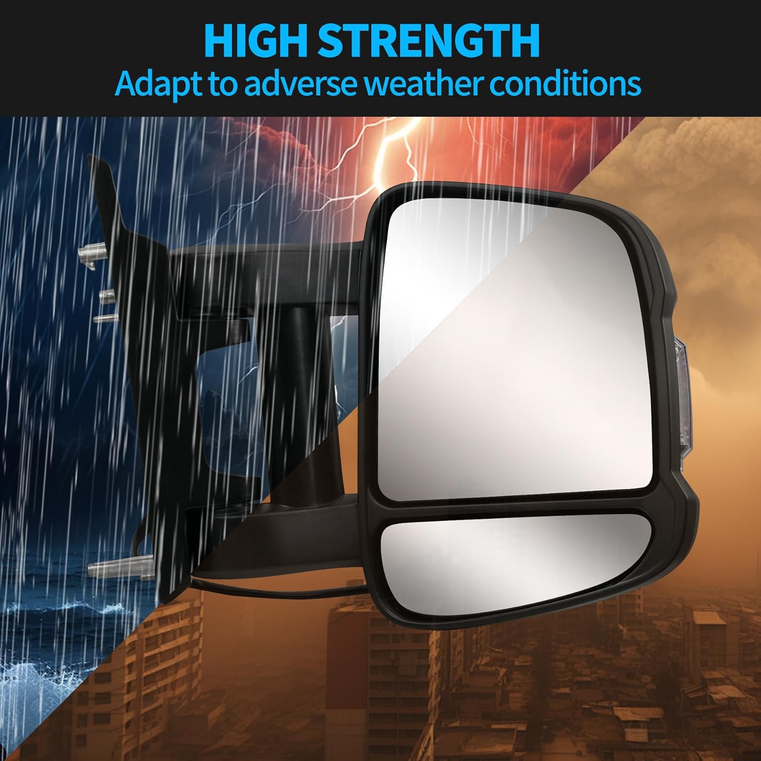 Passenger Right Side Extension Long Arm Mirror for Ram Promaster 1500 2500 3500 2014-2023, Heated Power Glass Turn Signal Light Manual Folding,Textured Black 8-Pin