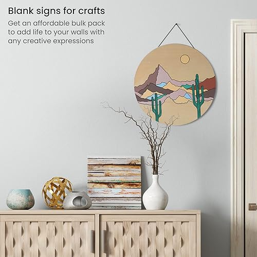 Miniatura 7 de ARTEZA Juego de 10 rodajas de madera de MDF, 5 círculos de 11.8 pulgadas y cuadrados de 5 x 9.05 pulgadas, piezas de madera sin terminar para