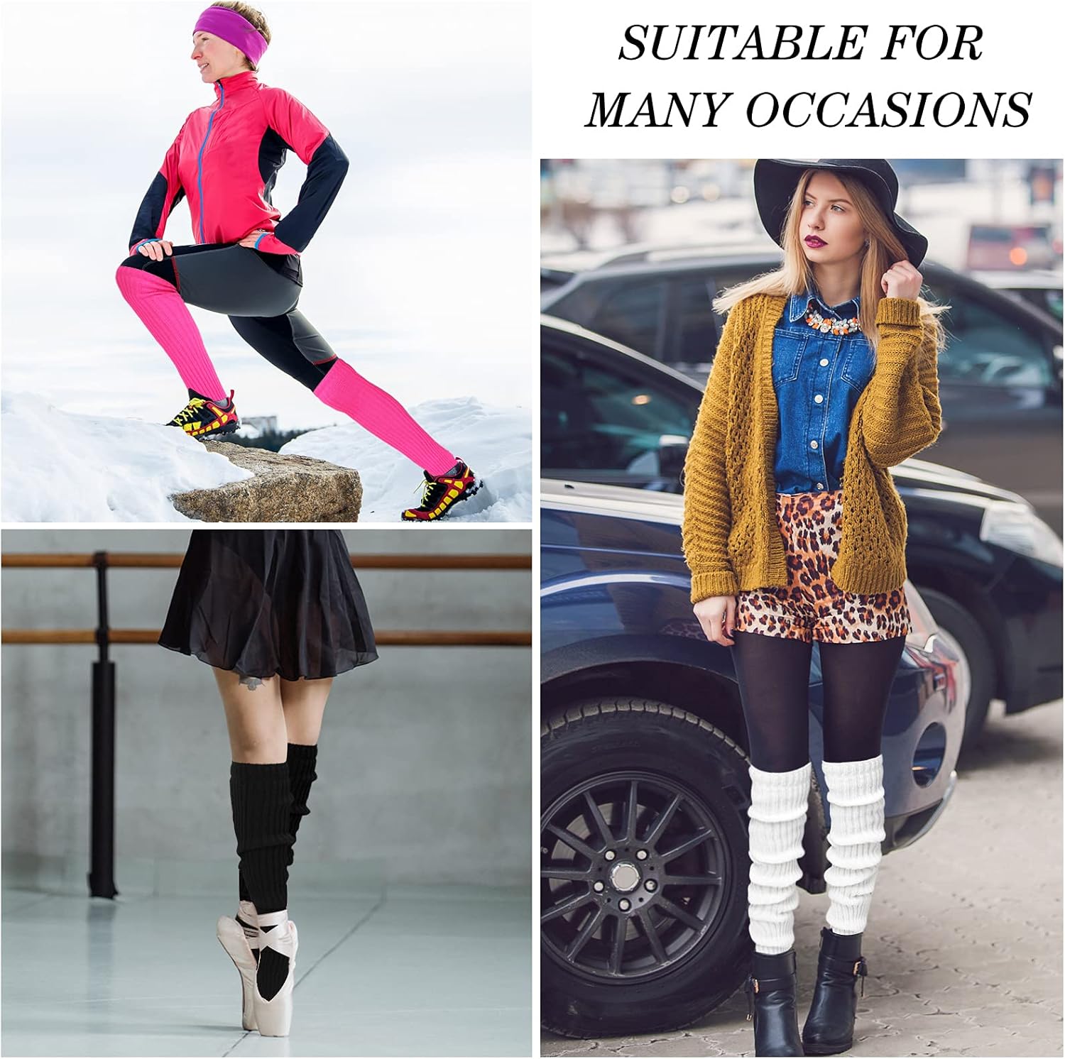 SATINIOR Long Leg Warmers for Women 24 Inch over The Knee Knit Ribbed Leg Warmer Stirrup Yoga 80s Party Dance Ballet Supply - Image 5