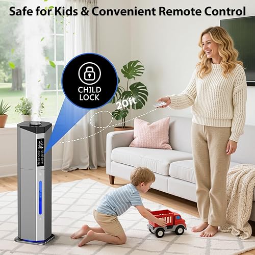 Miniatura 7 de Humidifiers for Bedroom - GloryAir 2.38Gal9L Dual Atomizers Top Fill Humidifier for Large Room 2000ft with Auto Rotation 7-Color Light Humidistat