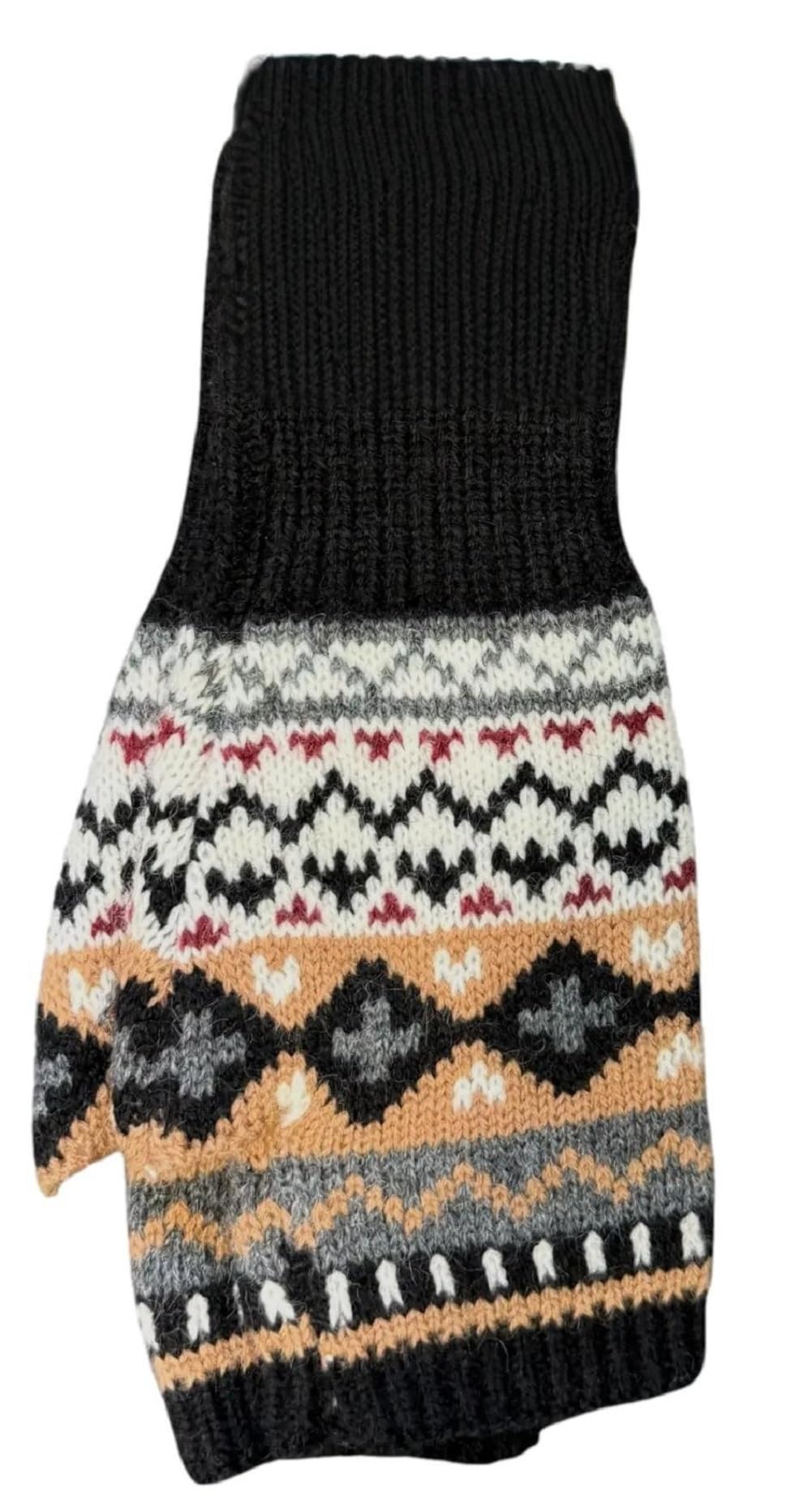 Jess & Lou Women's Black Nordic Fingerless Gloves Wrist Warmers Nordic Pattern Design (Black Nordic)