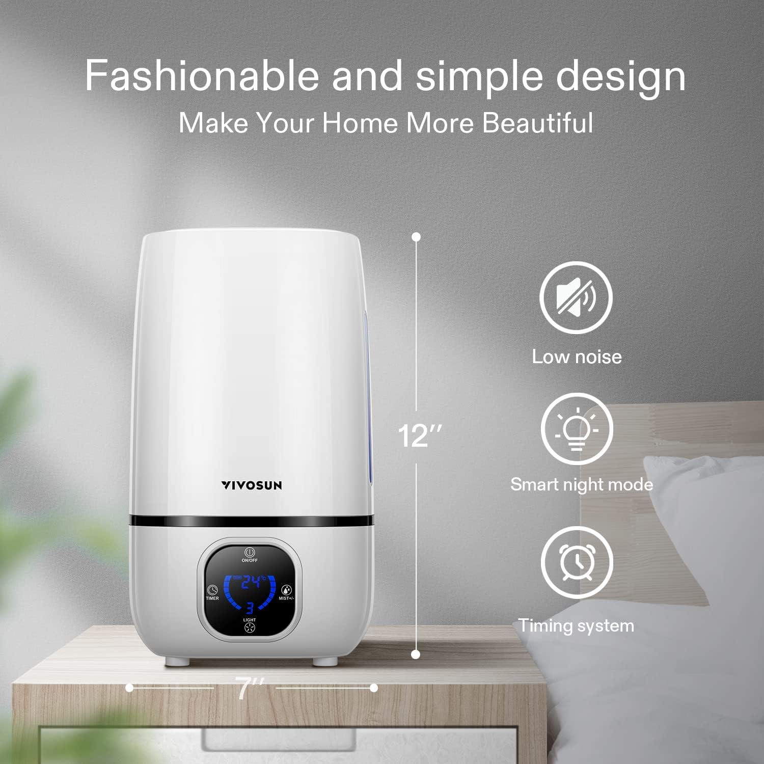 VIVOSUN 4L Cool Mist Humidifier Dimensions and Features