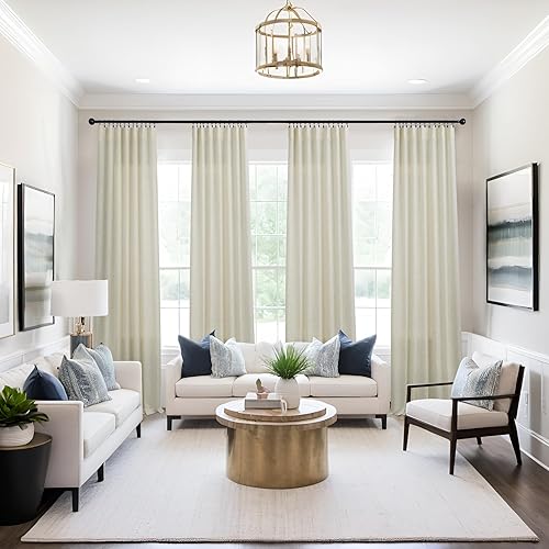 Miniatura 2 de Cortinas largas de lino transparentes de lino de 120 pulgadas de largo para comedor, 2 paneles con bolsillo para barra, cortinas texturizadas de