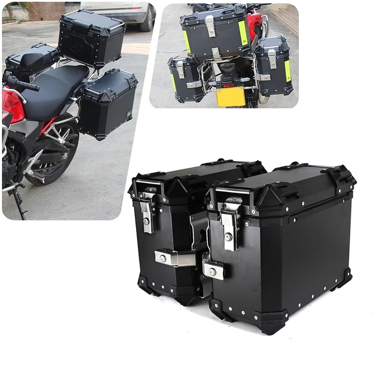 motocyklowyTopcase 38L Uniwersalny motocyklowy tylny górny kufer boczny bagażowy bagażnik zamek podróżny aluminiowa skrzynia narzędziowa bagażnika motocykla(35L Silver (1 pair))