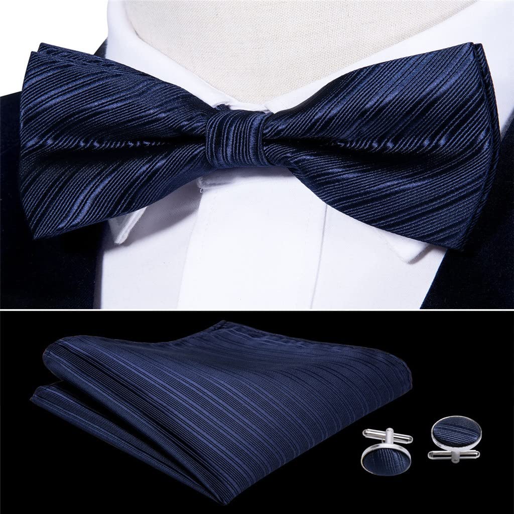 Corbata a Rayas para Hombre, Pajarita de Seda, Pajaritas Formales de Mariposa, Lazos preatados de Negocios, Gemelos Cuadrados de Bolsillo