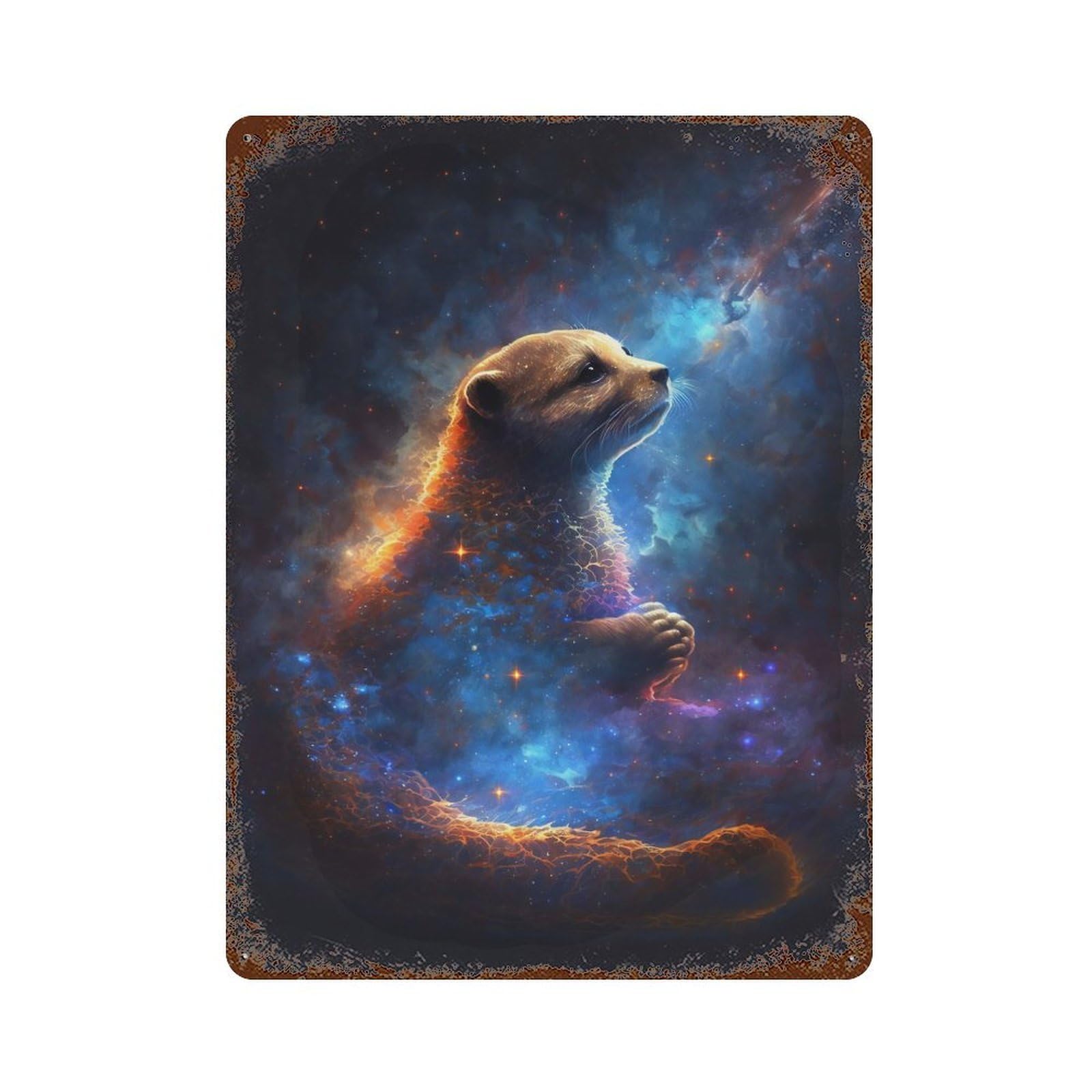 Cosmic Otter Rust Effect Tin Sign 15.7"x11.8", Ideal for Cafe, Home Bar And Lounge Decor