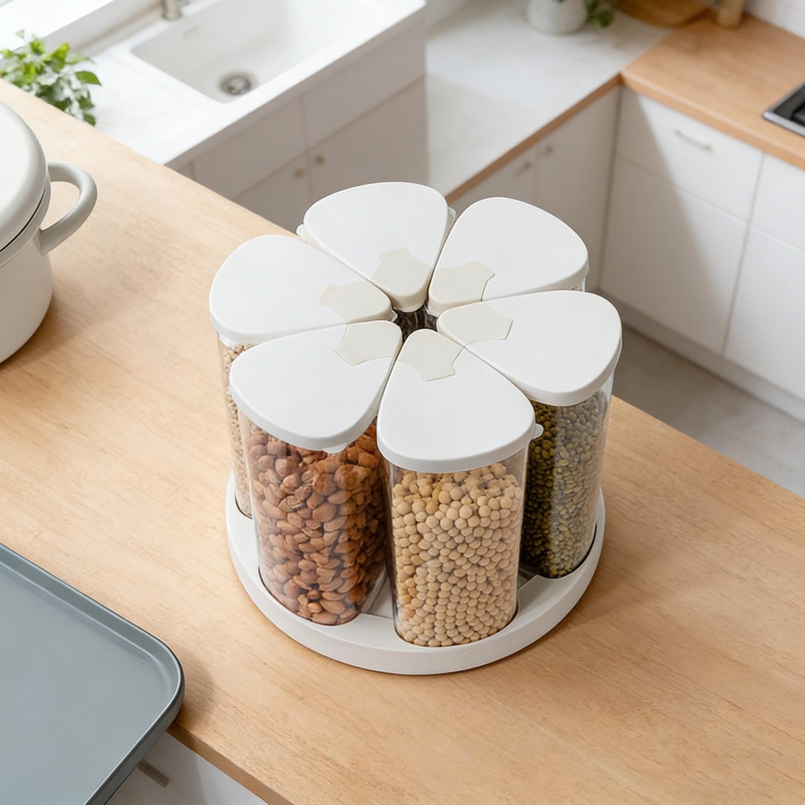 Contenedor Hermético de Cereales Giratorio de 6 Compartimentos Plástico