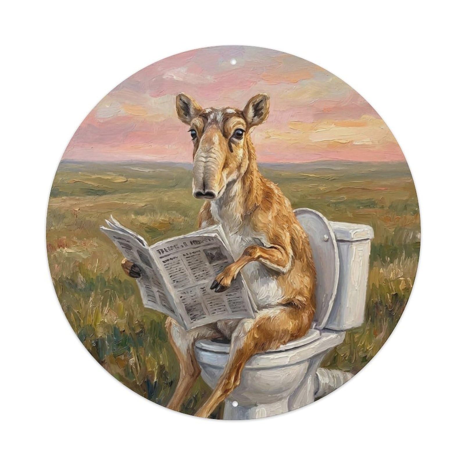 Saiga On Toilet Humorous Bathroom Grassland Dawn Reads Metal Tin Sign
