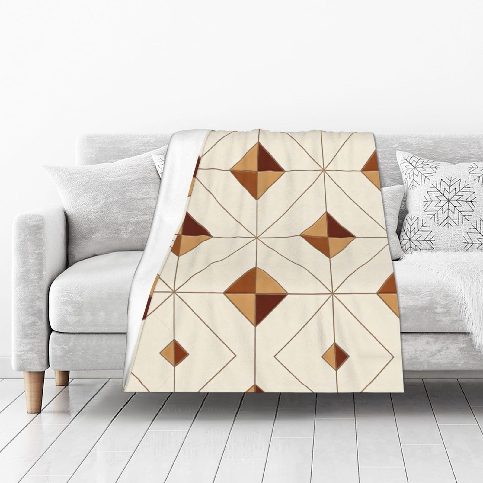 DUYIOKH Earthy Diamond Tile Design Print Thick Throw Blanket, Blanket for Couch Bed Warm Travel Blanket for Camping Movie Night