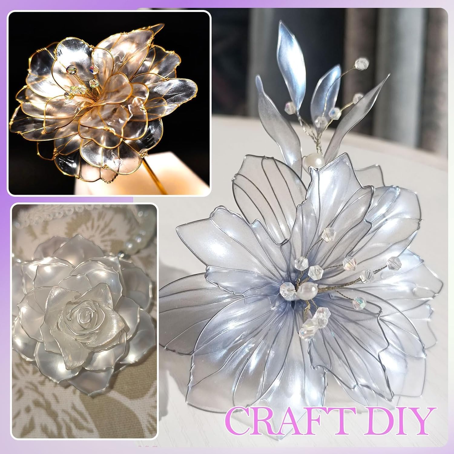 YEPYEPGO UV Resin Dip for Wire Flowers Tool Kit, Clear UV Dip Resin with Silver Gold Wires for Wire Shapes, Crystal Craft Jewelry Making Ideal DIY Gift for Beginer image 3