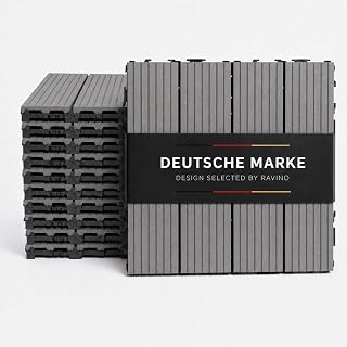 TerraKlick WPC Klickfliesen Anthrazit | 11 Stück 30x30cm, 1m² | Dunkelgrau gerillt, Klicksystem, wetterfest, Balkonfliesen & Terrassenfliesen, Outdoor Bodenbelag, Balkon, Terrasse & Garten