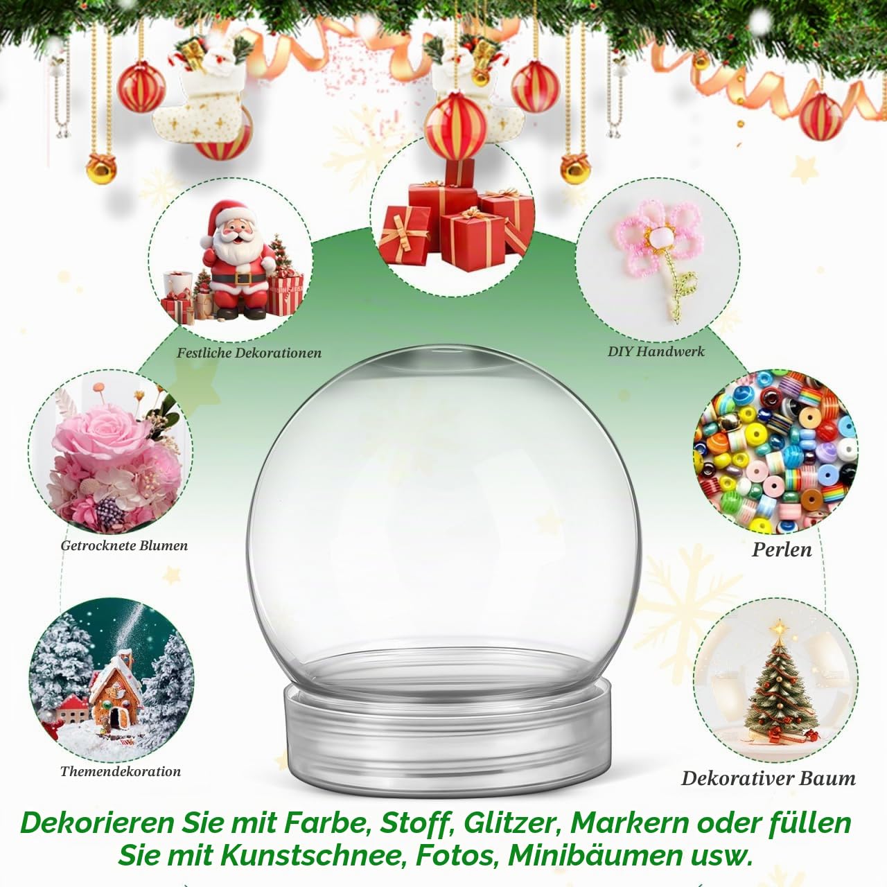 150ml Leere Schneekugel Mit Schraubverschluss, 40 Stück Weihnachten DIY Schneekugeln Zum Befüllen, Kunststoff-Schneekugeln Set Für Lichterketten, Kekse, Pflanzen, Blumen