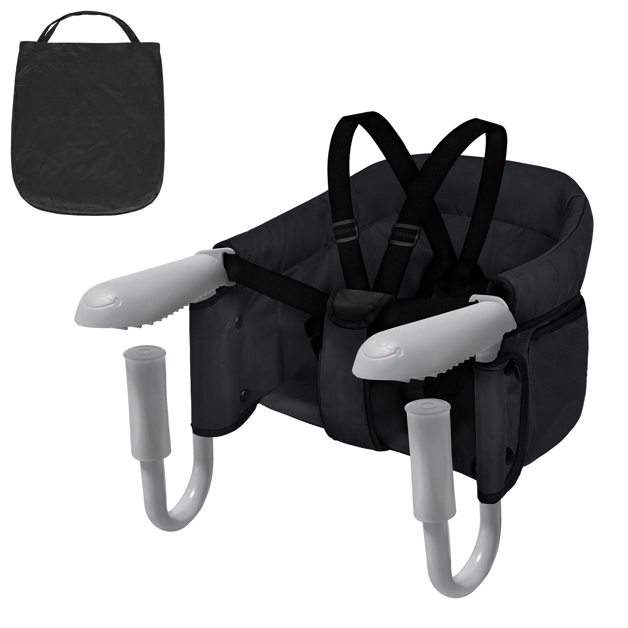 UISEBRT Asiento de mesa plegable para bebé, silla elevadora para bebé, con pinzas antideslizantes y cinturón de seguridad, trona portátil para niños y viajes, color negro
