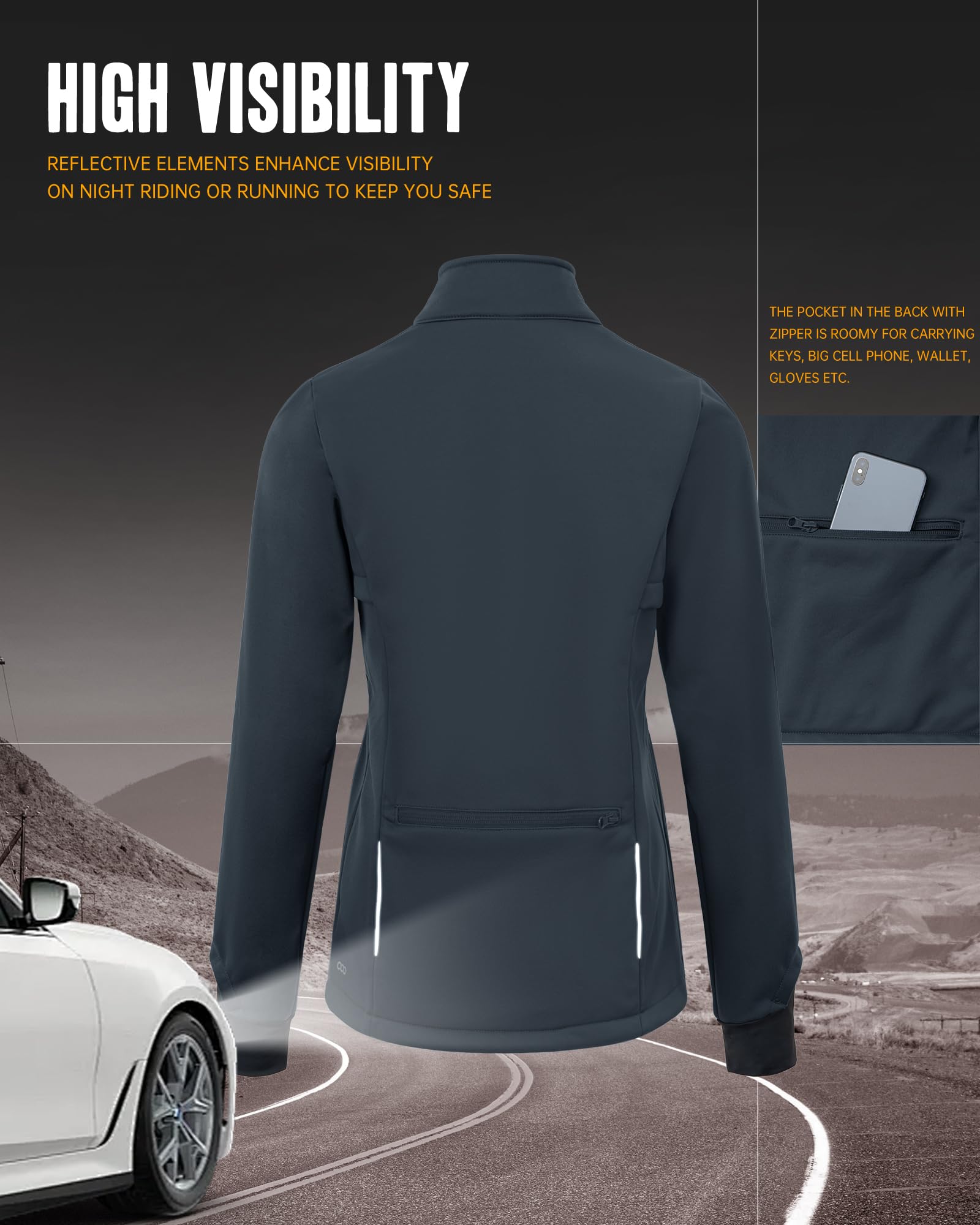 33,000ft Giacca da ciclismo da donna, impermeabile, in softshell, antivento, funzionale, foderata, in pile, riflettente, invernale, per ciclismo, corsa