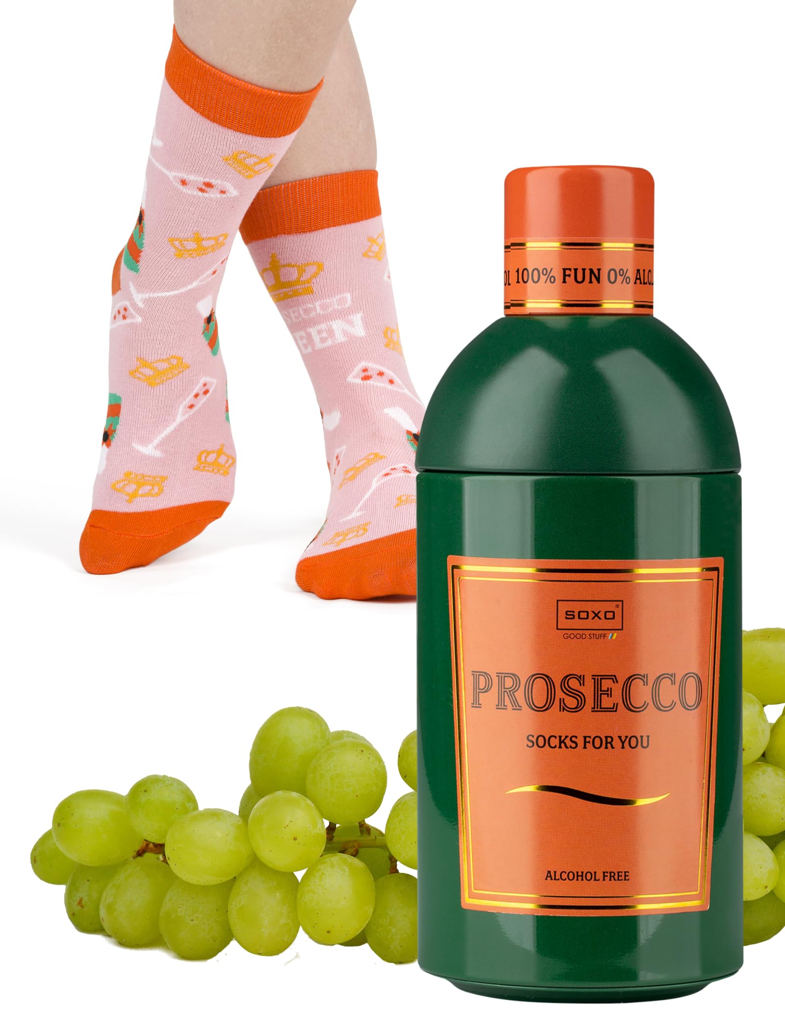 soxo Drinks Socks Women Funny Ladies Gift Ideas Long Womens Sock Women's Funky Gifts 2.5-6.5 Prosecco 1 Pair