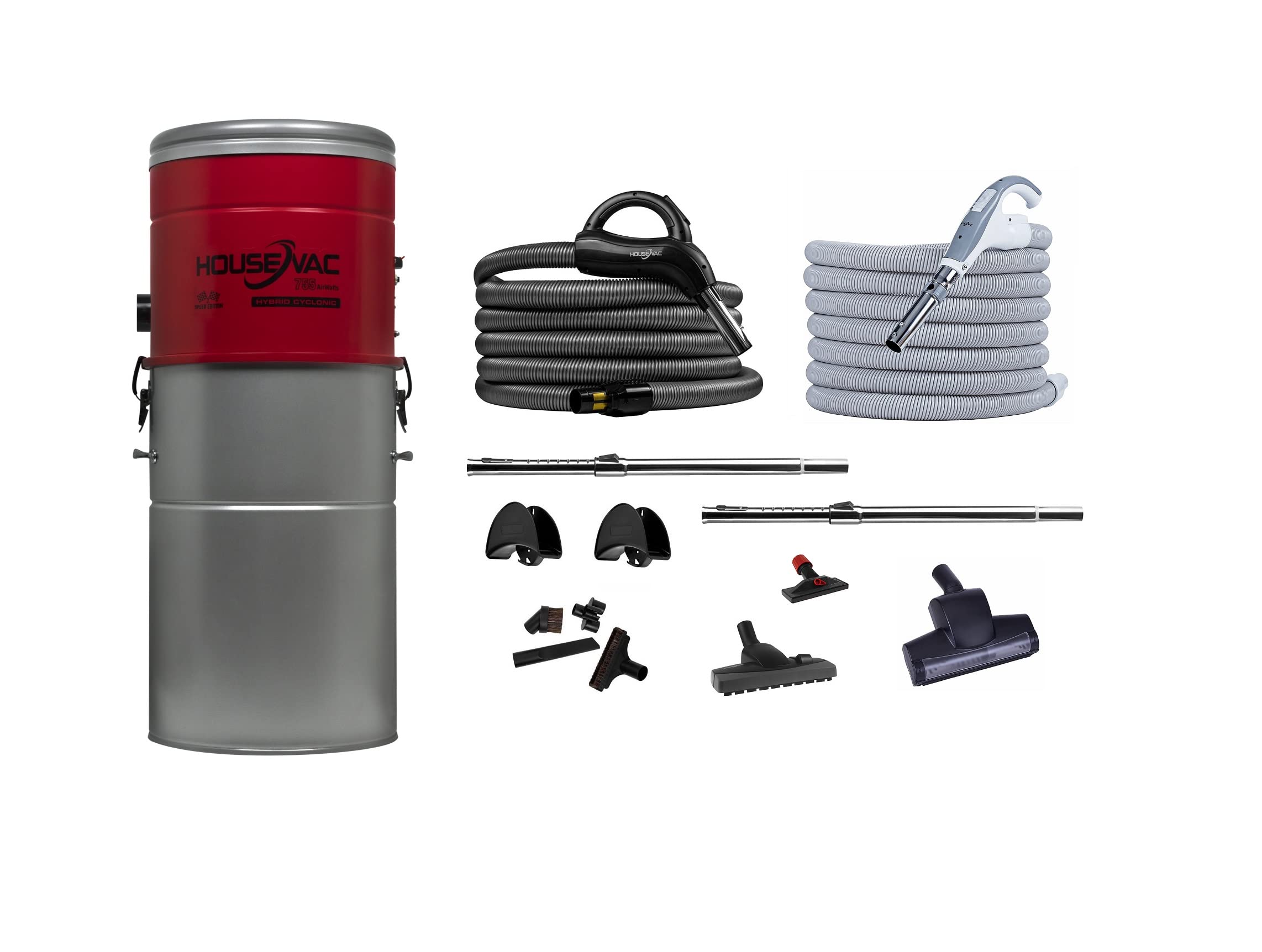 Aspirapolvere centrale HV-755ST-35H + kit di accessori per la pulizia della vostra casa, potenza di aspirazione 755 AirWatts, motore Ametek da 1700 W, 2 turbine, Soft Start/Stop